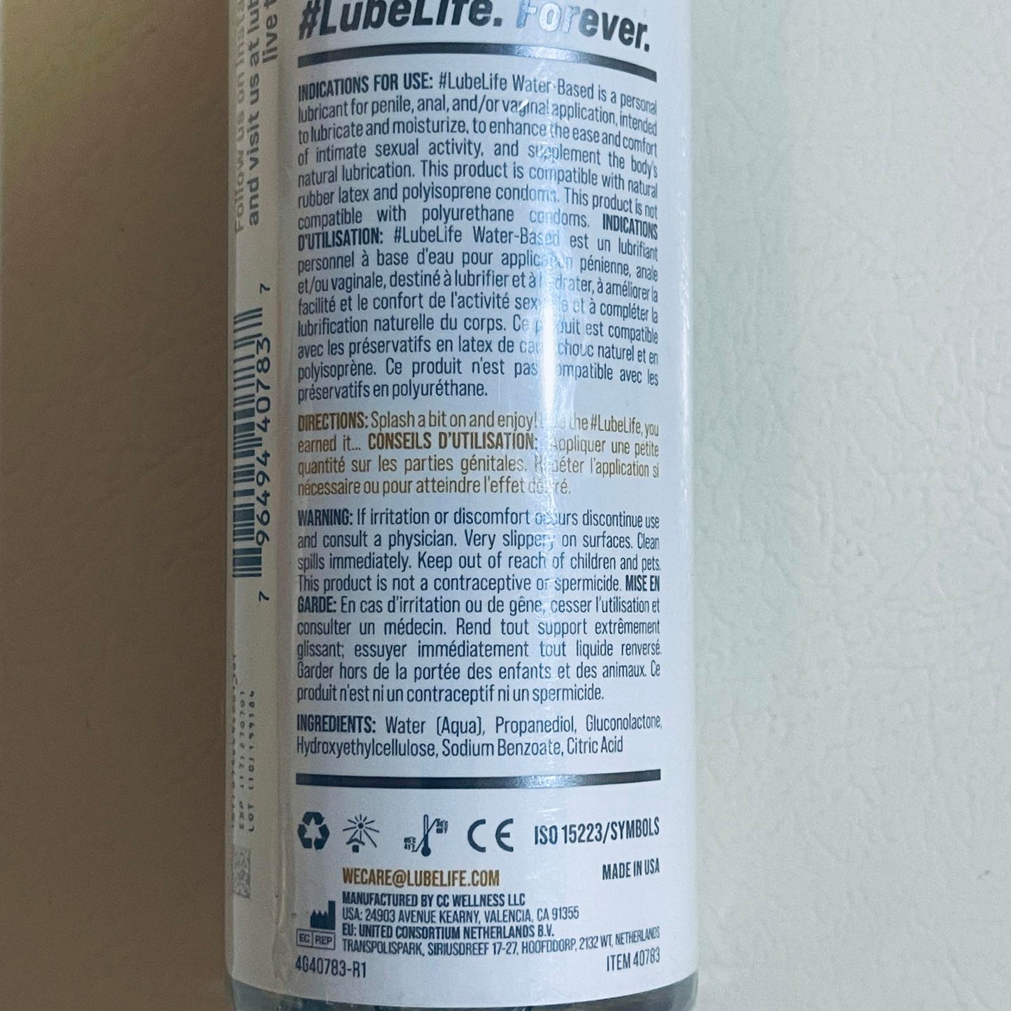 Lube Life Water-Based Lubricant 12 fl oz (360 ml) EXP 7/2027