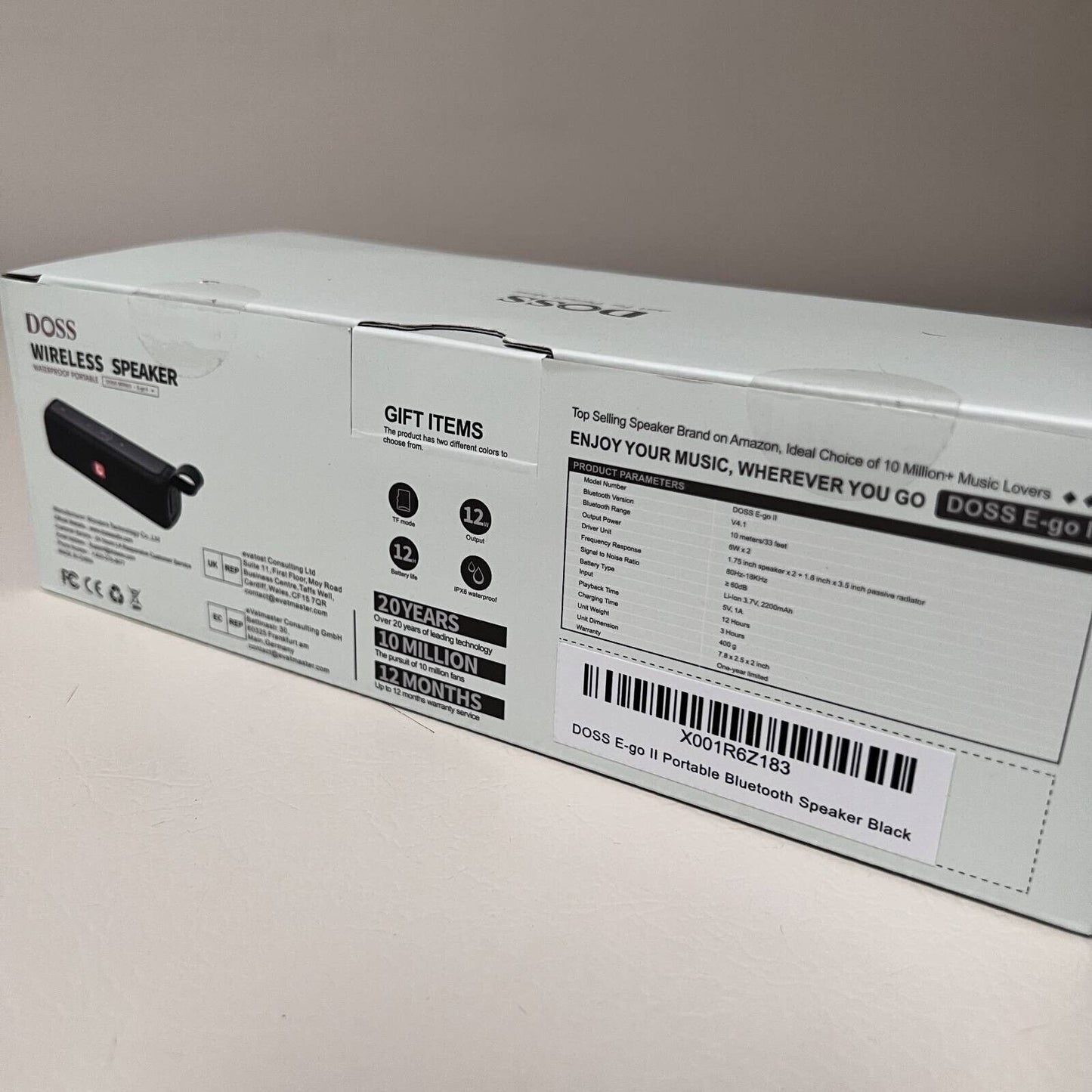 DOSS Portable Speaker System Waterproof Wireless E-Go II Bluetooth Black AUX New