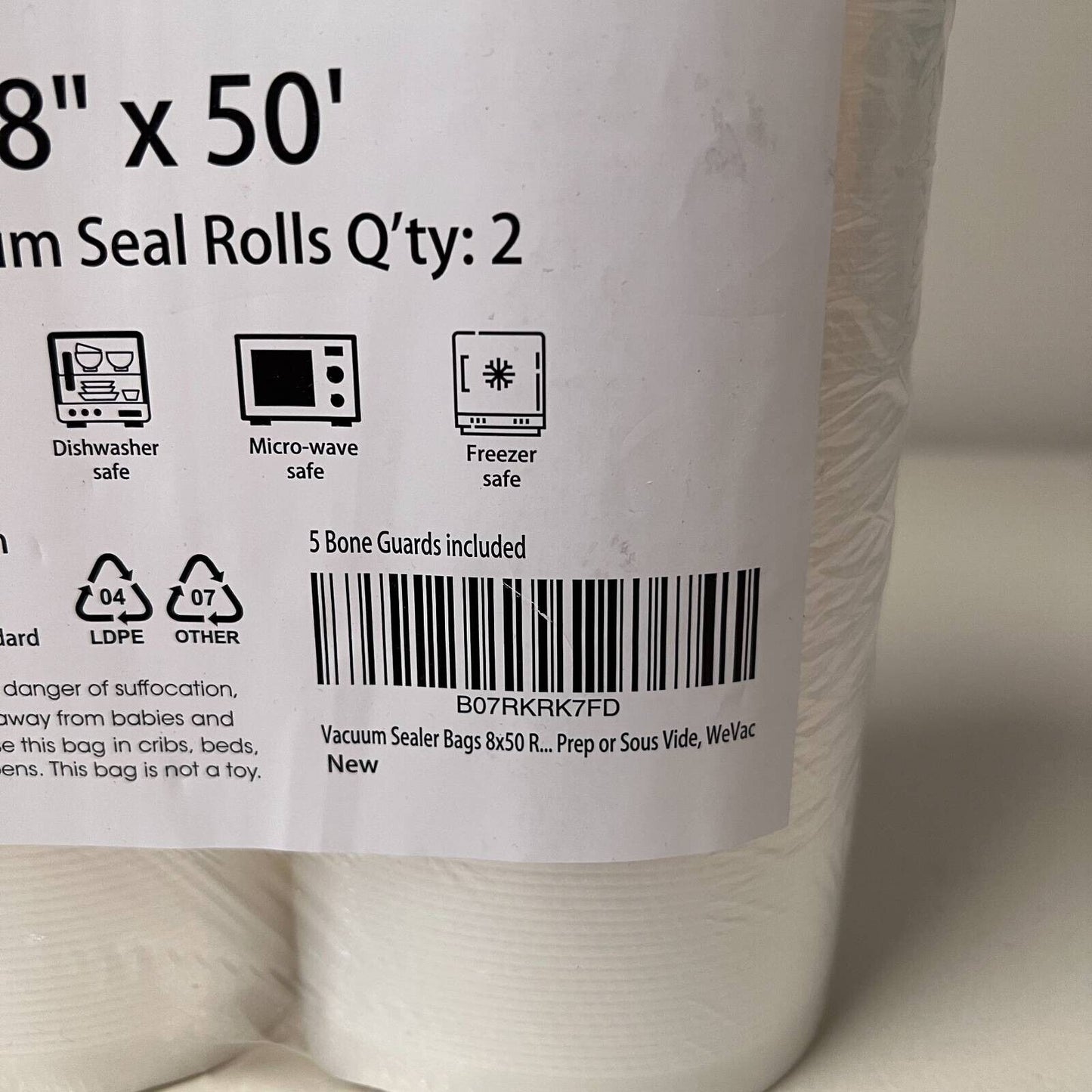 Wevac Vacuum Seal Rolls BPA Free 8" X 50' 5 Bone Guards Pack 2 Rolls New