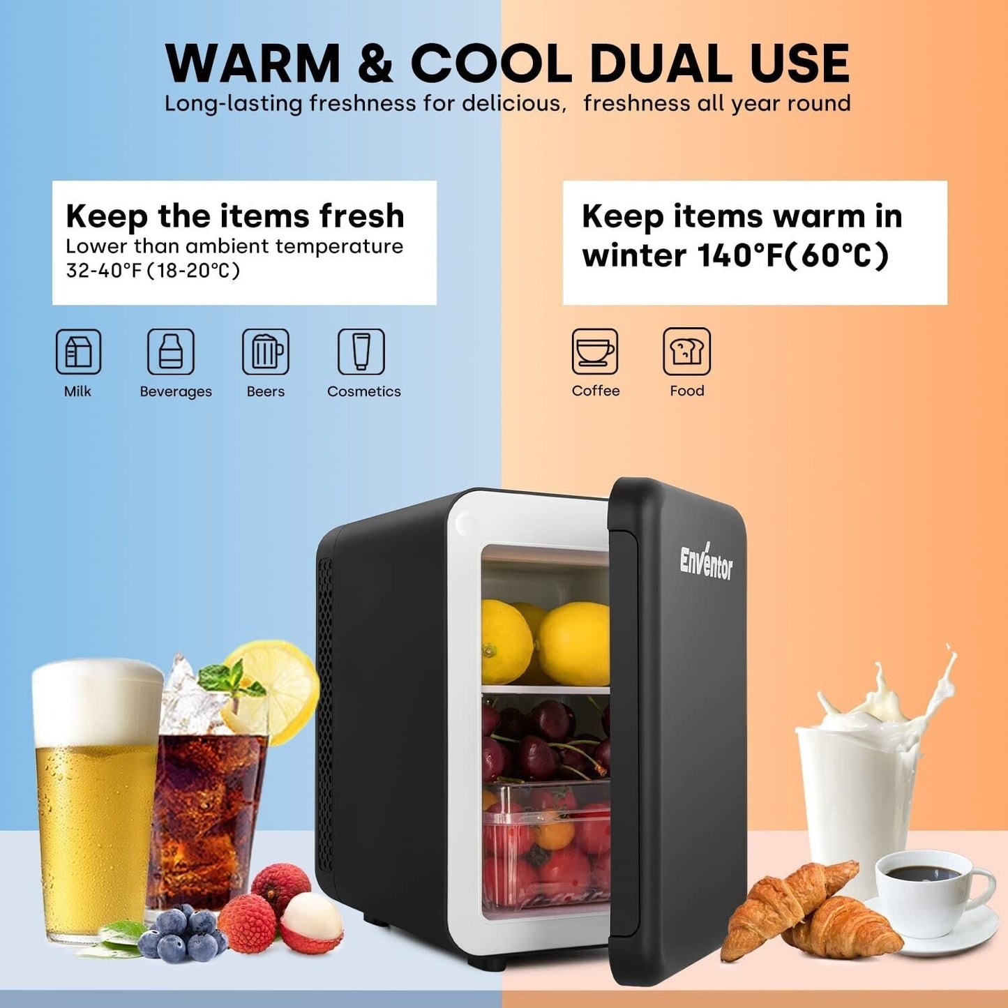 Enventor 4L Portable Mini Fridge for Skincare, Food, Office, Bedroom, and Travel