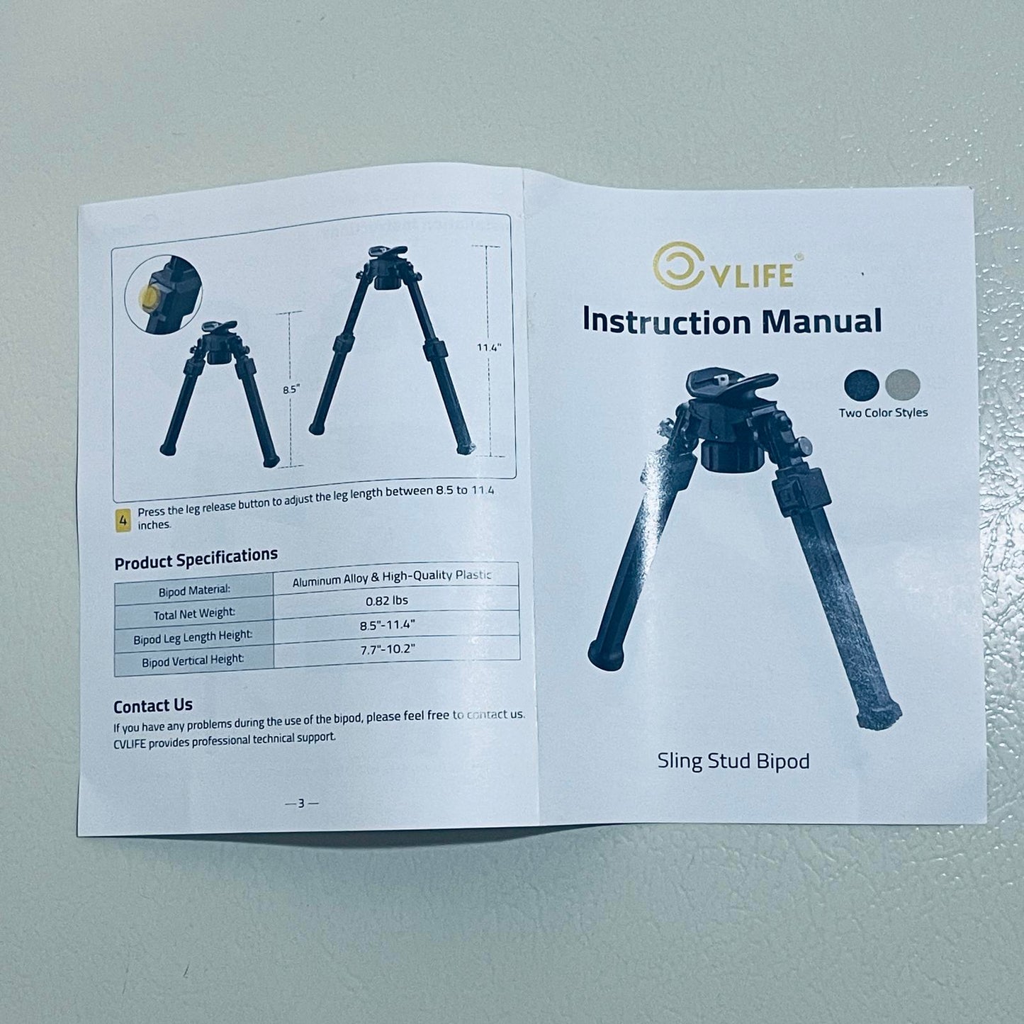 CVLIFE Adjustable Sling Stud Bipod 7.5-10.6 Inches