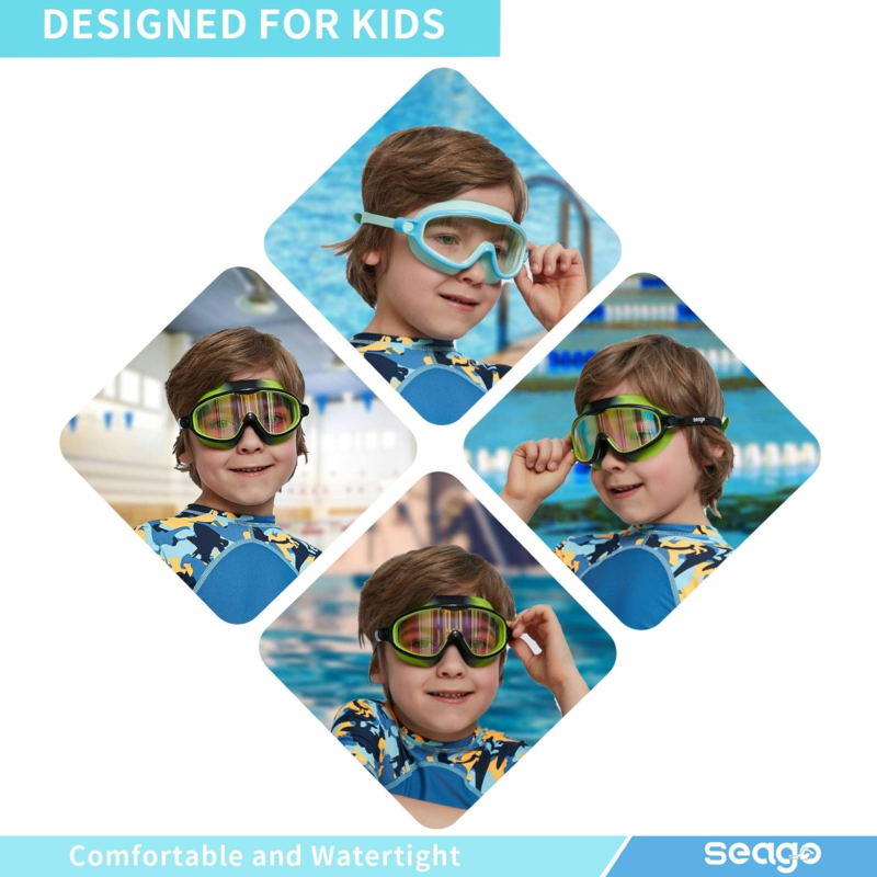 Seago Swimming Goggles 2 Pack Anti-Fog Anti-UV Wide View for Kids 3-15
