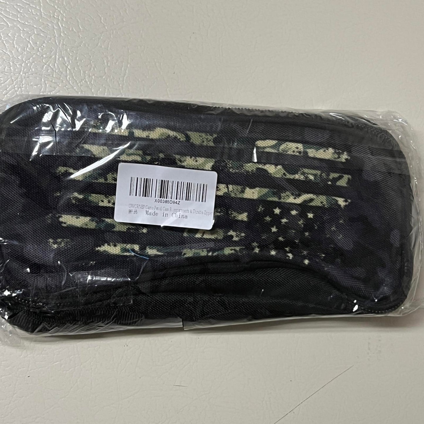 Black Camouflage American Flag Pencil Case Organizer with Multiple Compartments