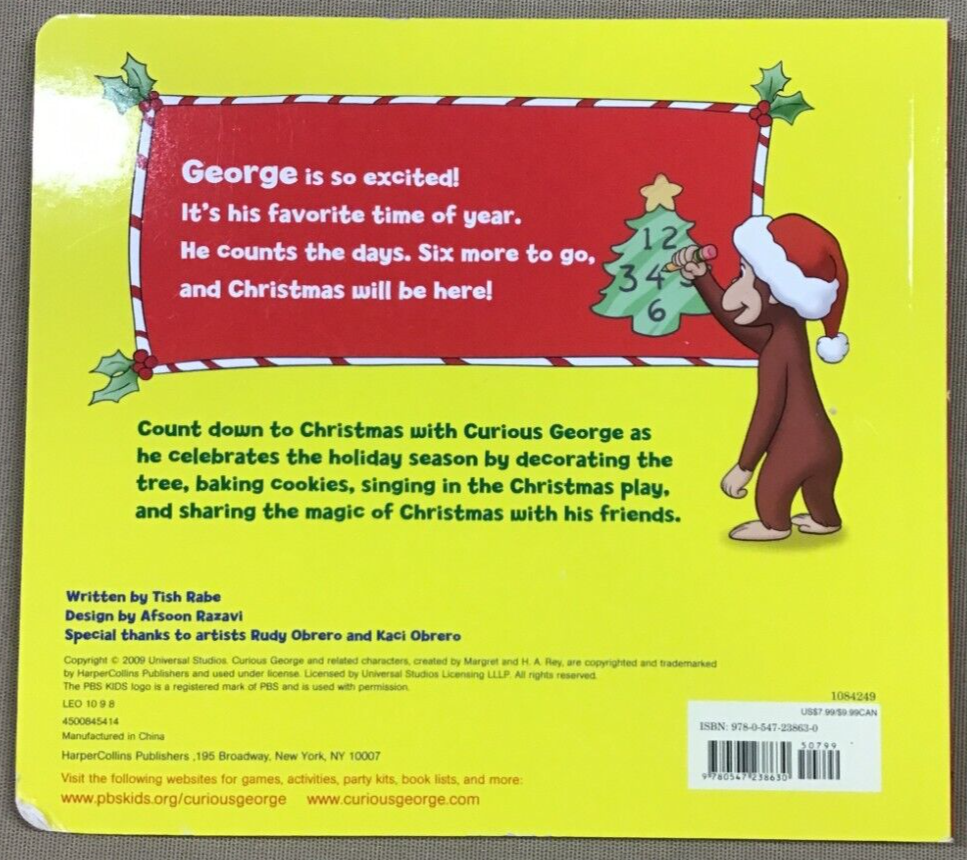 Curious George Christmas Countdown tabbed board book