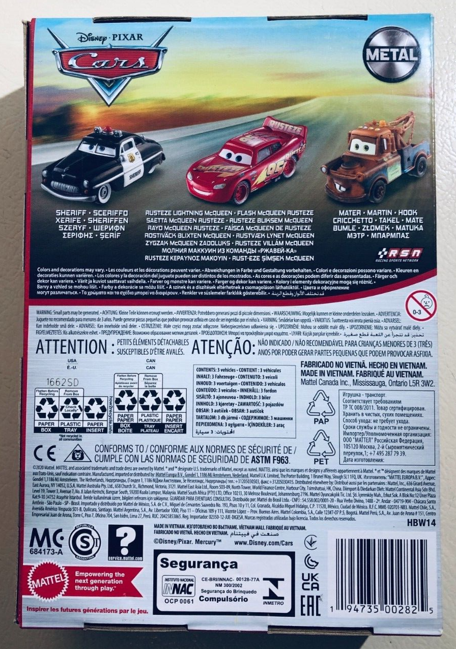 Disney Pixar Cars Die-Cast Metal Vehicle 3-Pack Exclusive Collectible Kids Toys