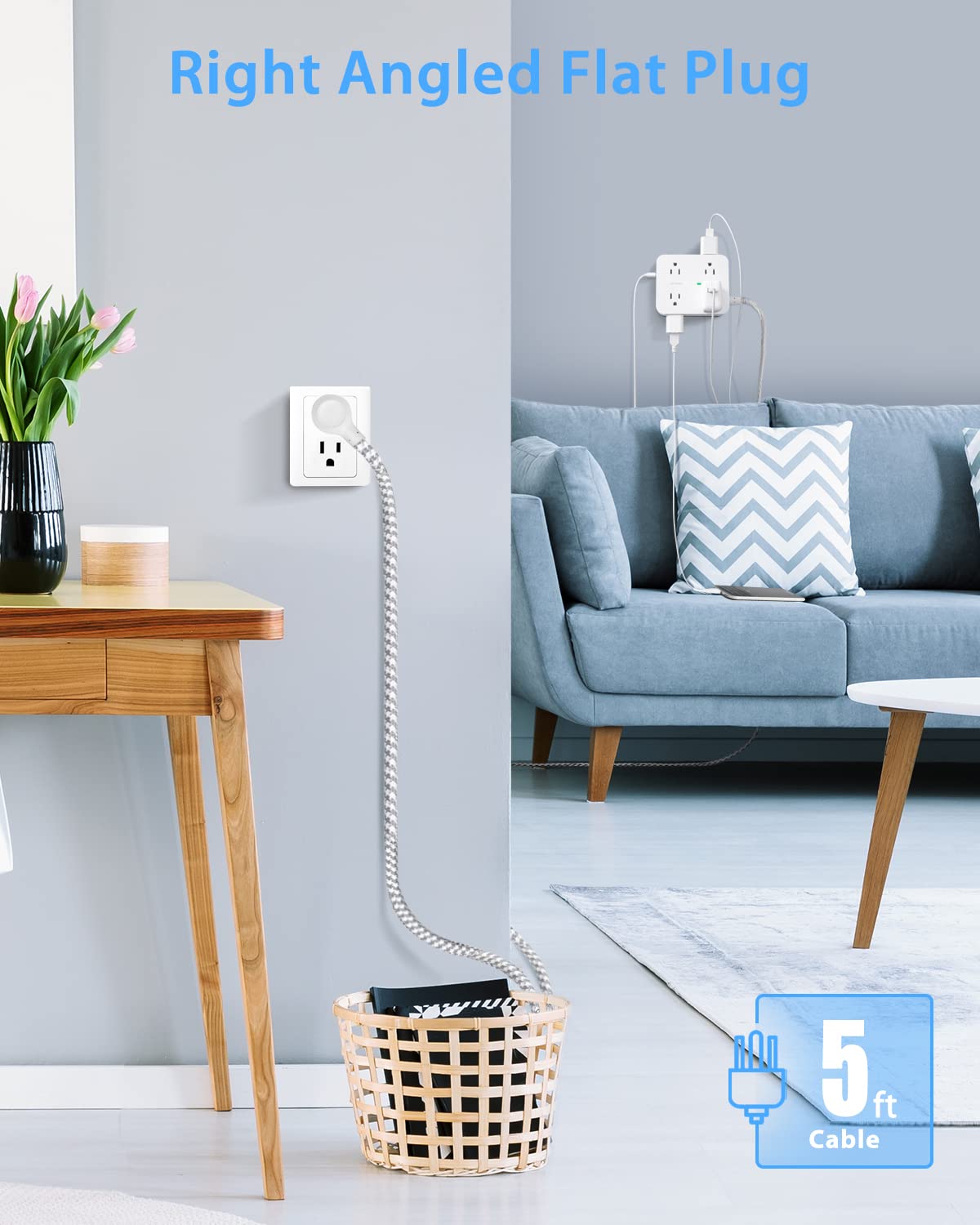 Surge Protector Power Strip - 8 Widely Outlets + 4 USB Charging Ports, 5-ft cord