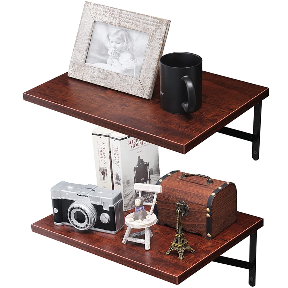 Wall Mounted Floating Shelves, 2 Set Wide Display-Cherry Walnut, 11.8x15.7x6.8in