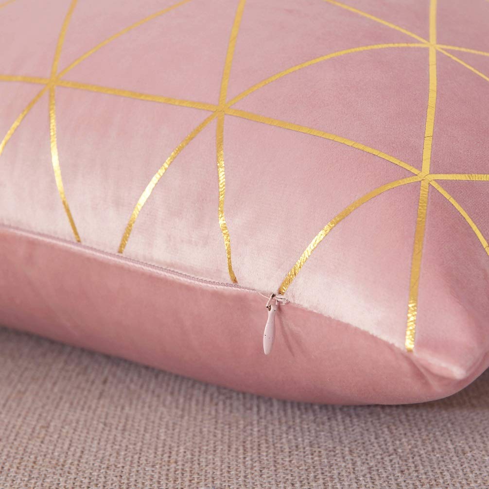 Pack of 2 Throw Pillow Covers Cases - Square Cushion Covers 18"x18" - Pink/gold