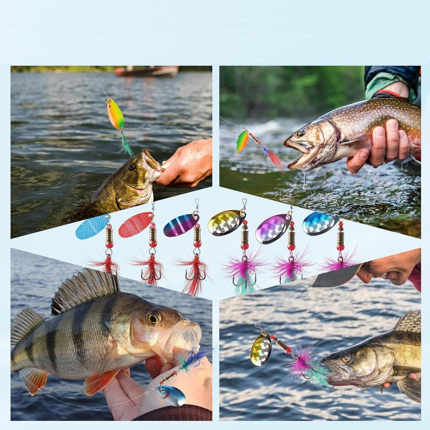 30pc Fishing Lure Set with Feathered Treble Hooks