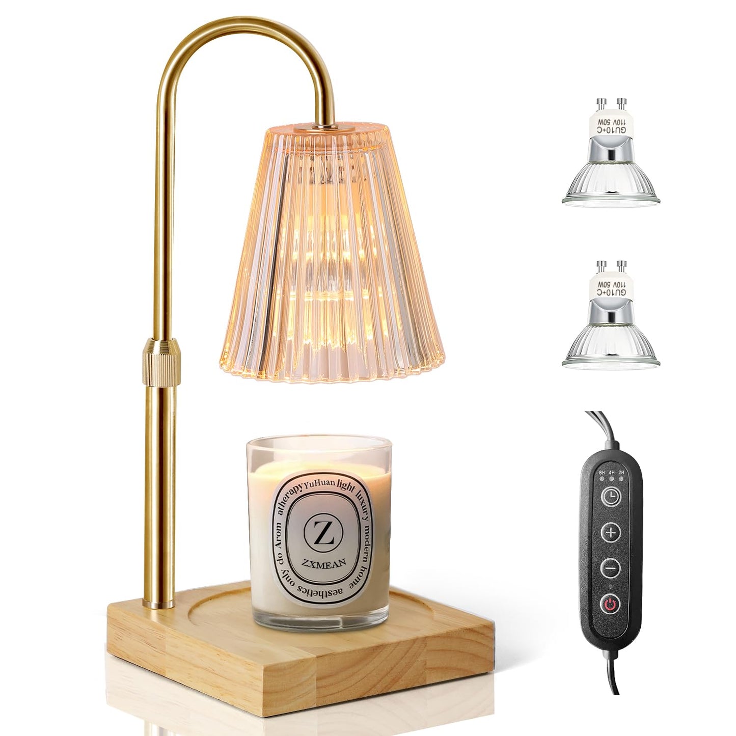Candle Warmer Lamp with Dimmer, Adjustable Height with 2 Bulbs, (Amber)