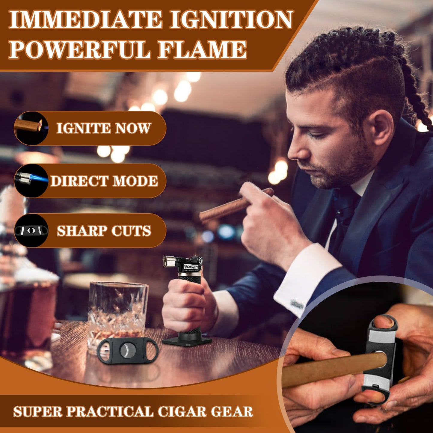 Butane Torch Lighter, Dual Flame Mode, Refillable, Adjustable Flame