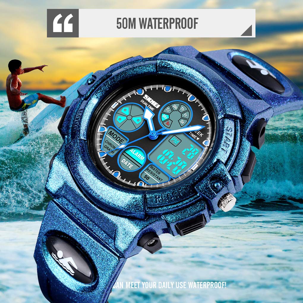 Boys Digital Watch Outdoor Sports 50M Waterproof Electronic Watches - Blue