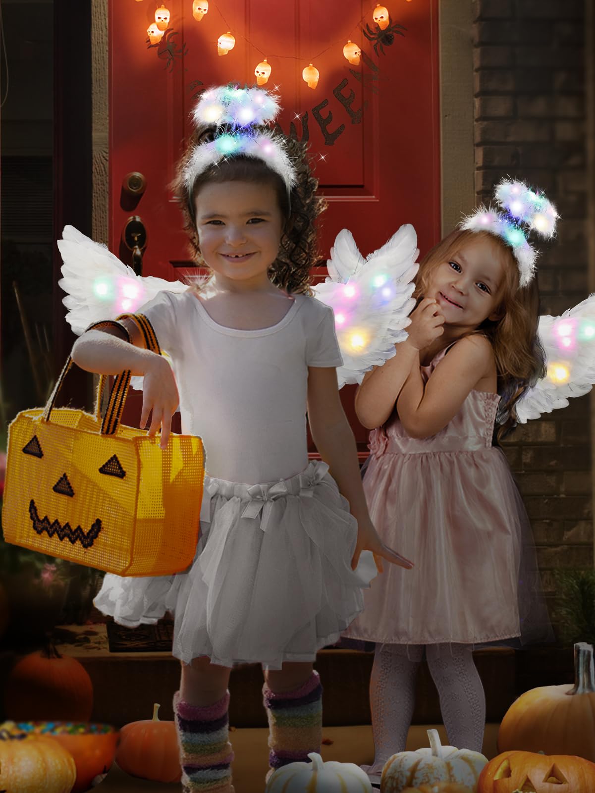 Halloween LED Angel Wings and Halo, Light Up Angel Halo White Fairy Cupid Wings