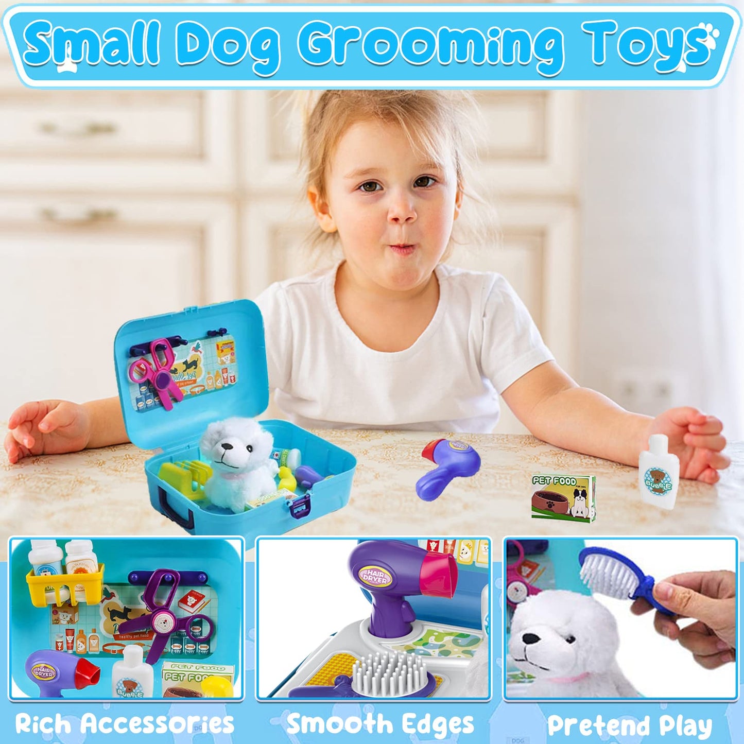 Pet Dog Care Play Set Doctor Kit for Kids 16 Pcs Pretend Vet Grooming Toys