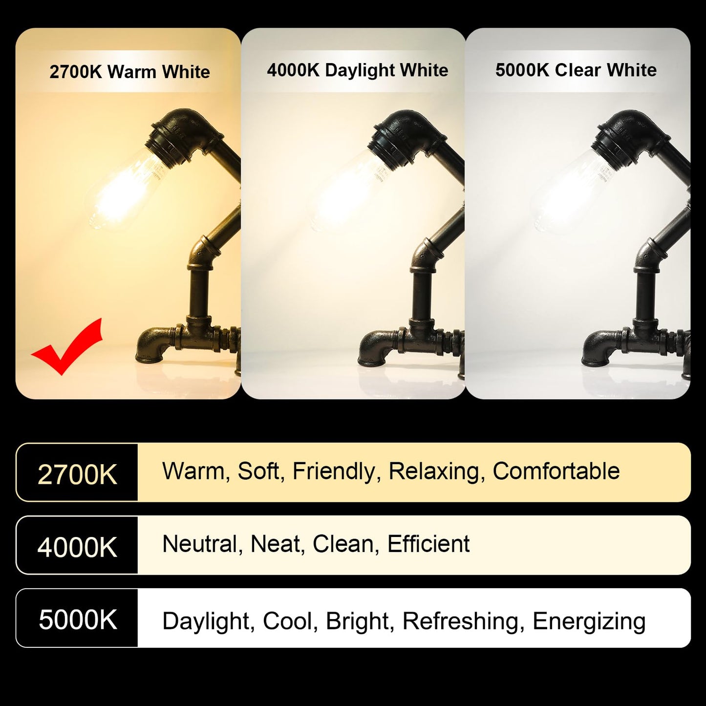 Dimmable Vintage LED Edison Bulbs, 60W, 700lm, Warm White 2700K, E26 Pack of 6