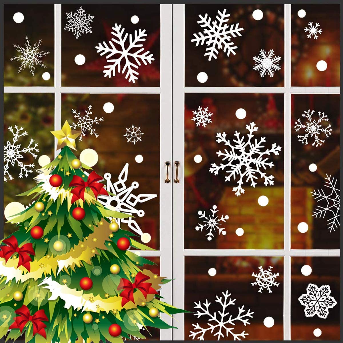 318 Pcs Snowflakes Clings Decoration White Christmas Window Stickers 10 Sheets