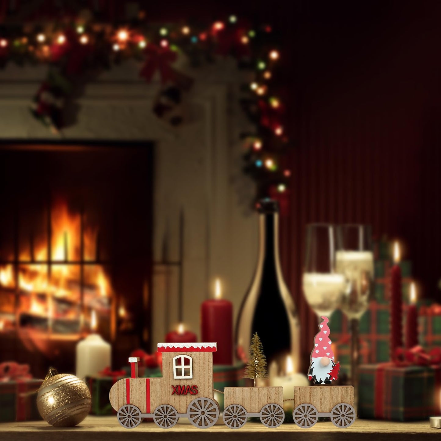 Wooden Christmas Table Train for Coffee Table, Shelf, or Mantel - Indoor Decor