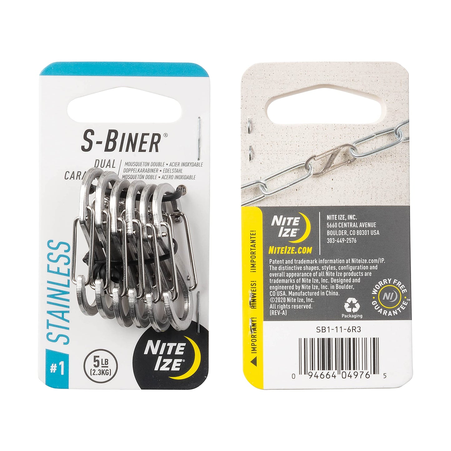 Nite Ize SB1-11-6R3 S-Biner Dual Carabiner, Size #1, Stainless Steel