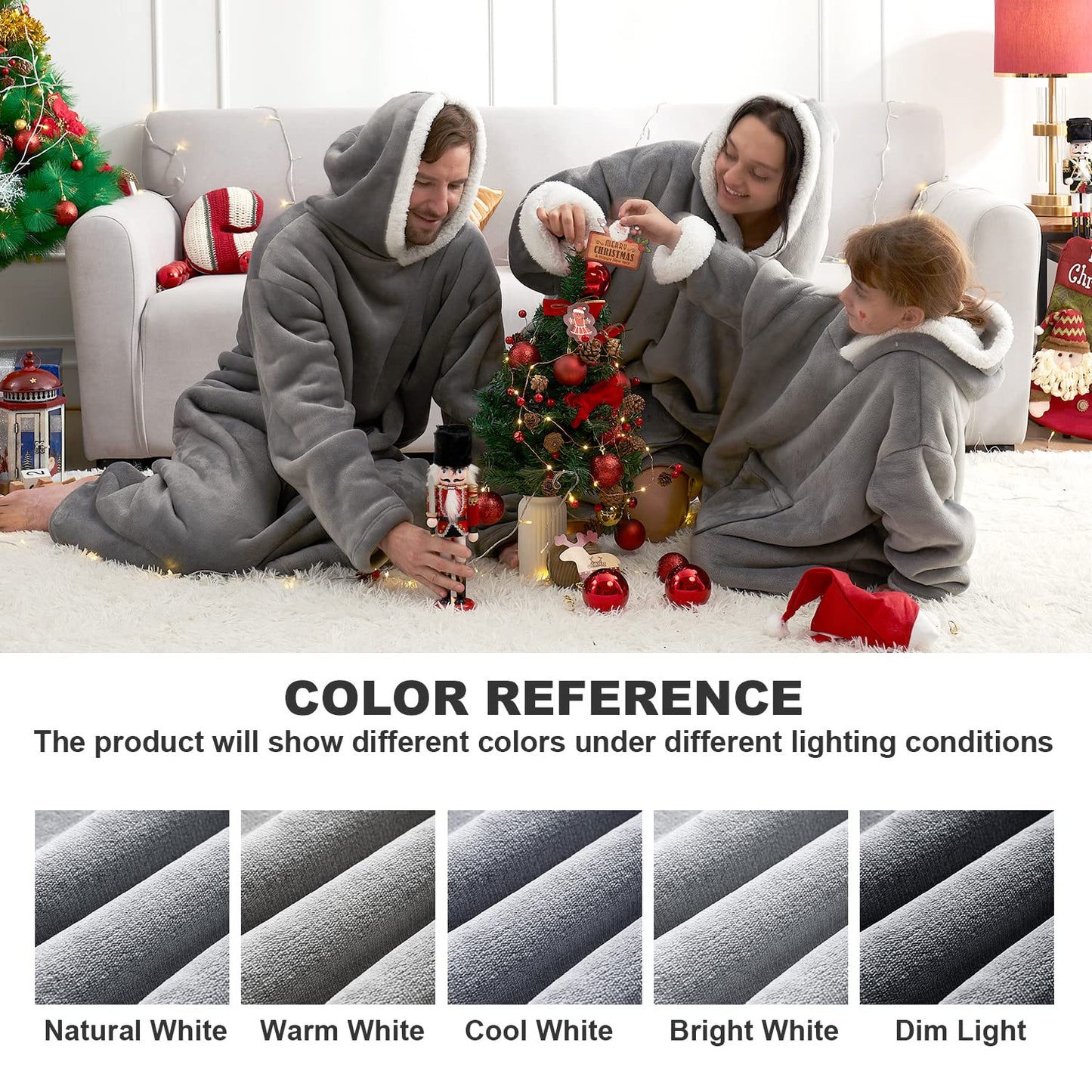 Hansleep Hoodie Blanket with Pocket for Adults - Grey Long 32" x 58"