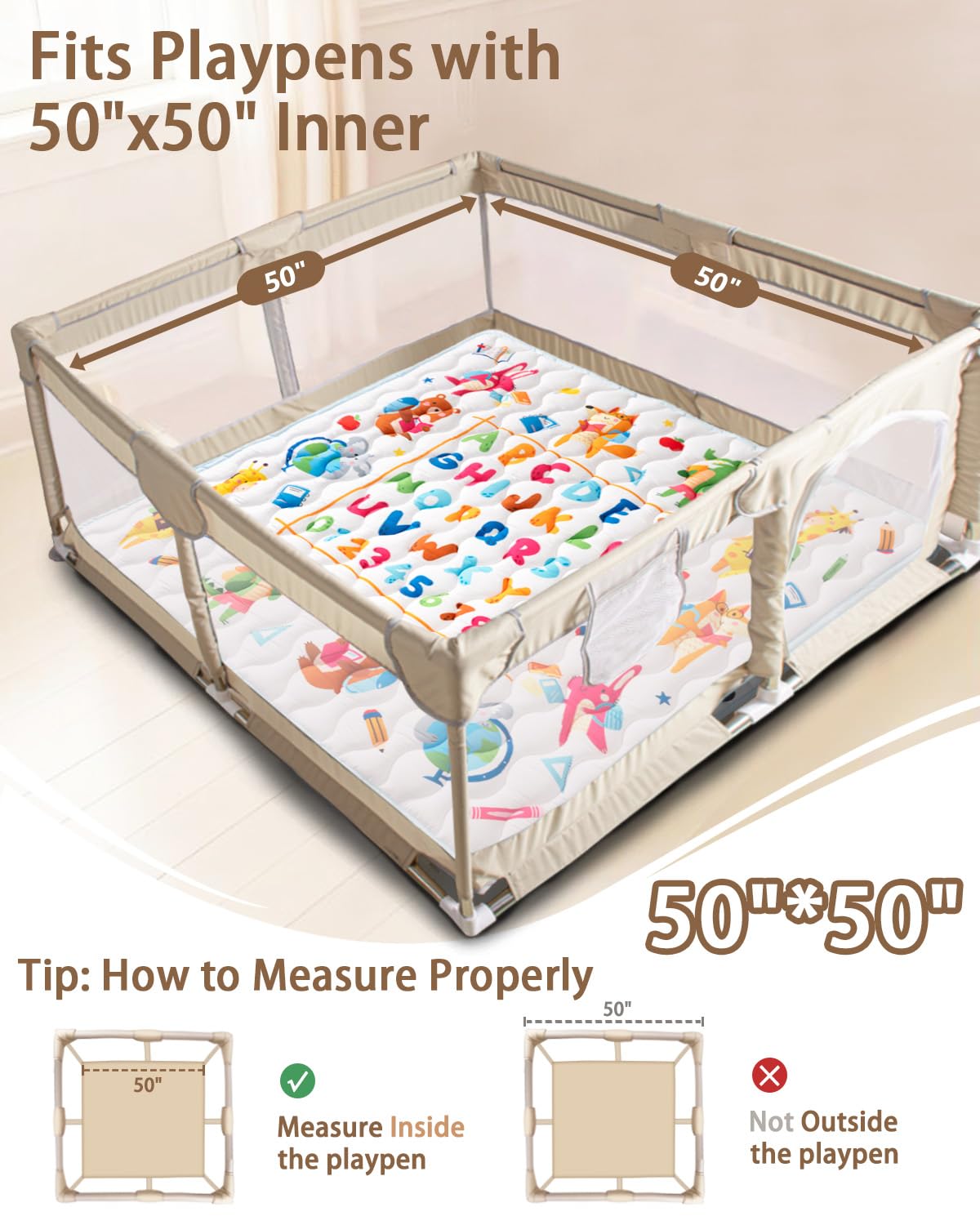 Beavtaens Baby Play Mat & Picnic Blanket with Numbers – 50"x50" – Anti-Slip – Machine Washable