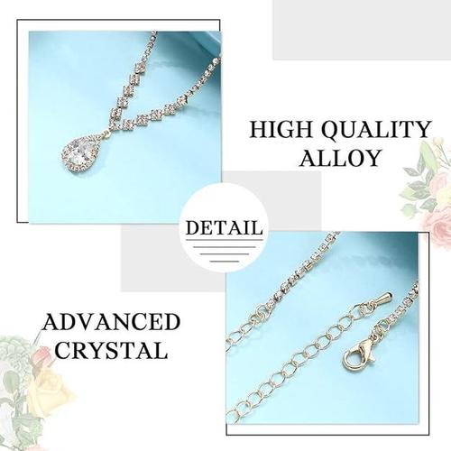 Unicra Bride Crystal Necklace Earrings Set Bridal Wedding Jewelry Sets Rhinestone