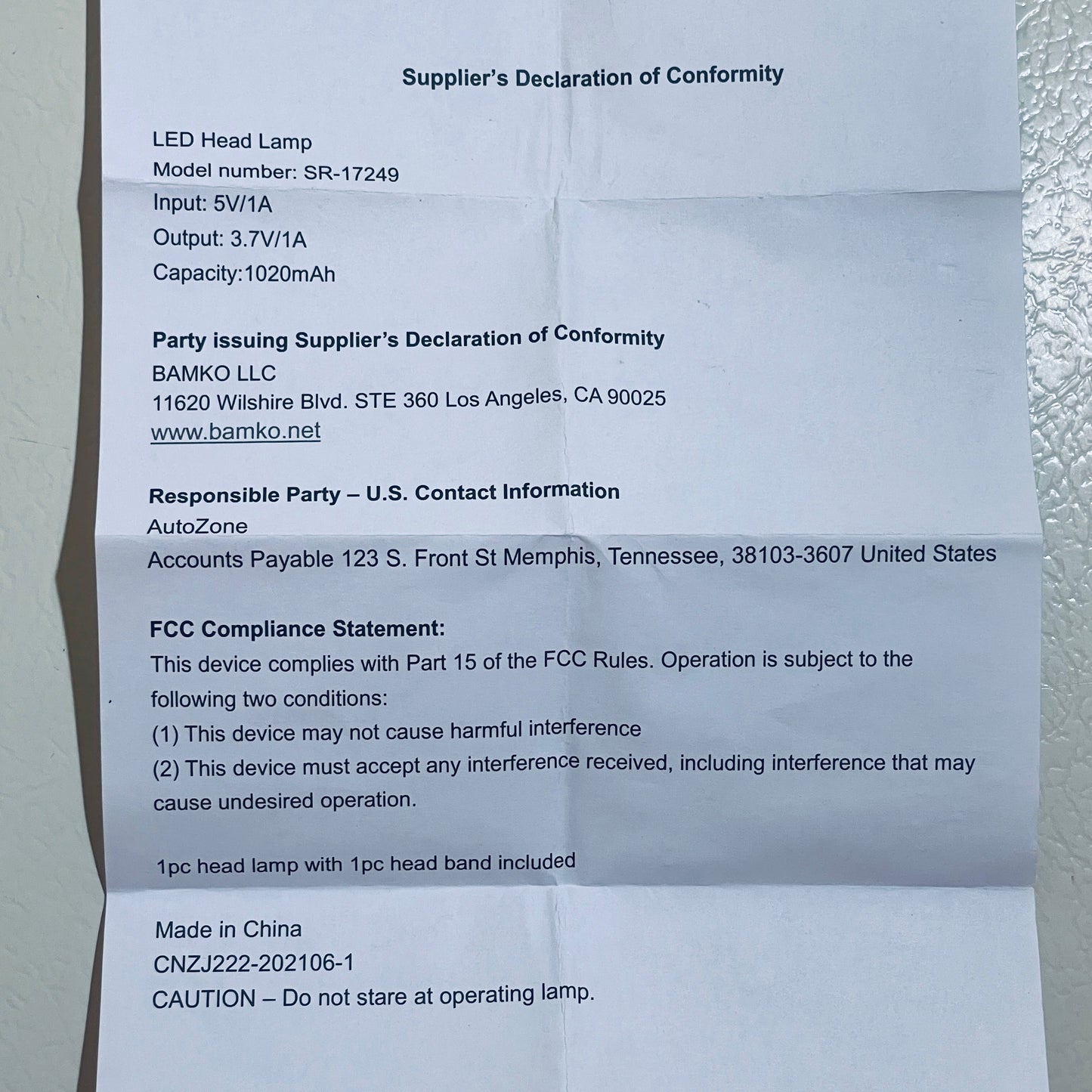 LED Headlamp – USB Rechargeable – White, Red, and Blue/Violet Lights – Adjustable Headband