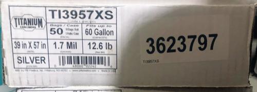50ct - Pitt Plastics Titanium 1.7-mil Garbage Bag, 55-60 Gallons, 39x57", Silver