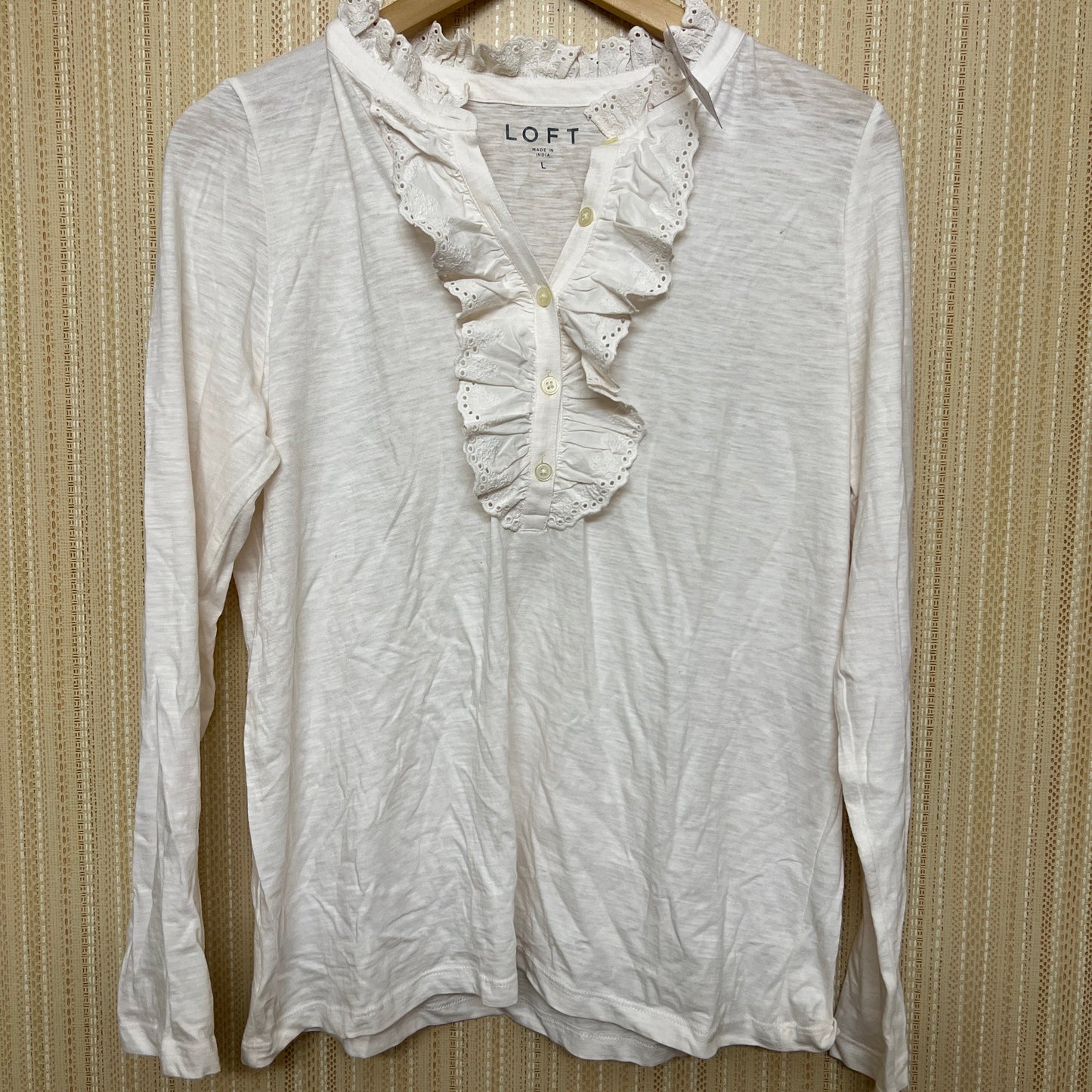 LOFT Women's Eyelet Ruffle Henley Top