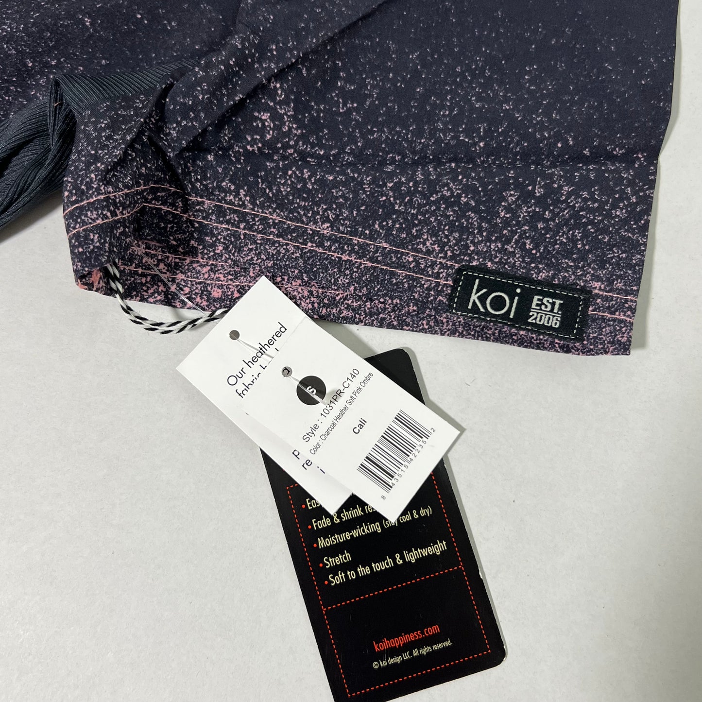 Koi Basics Women's Cali Scrub Top Charcoal Heather Soft Pink Ombre