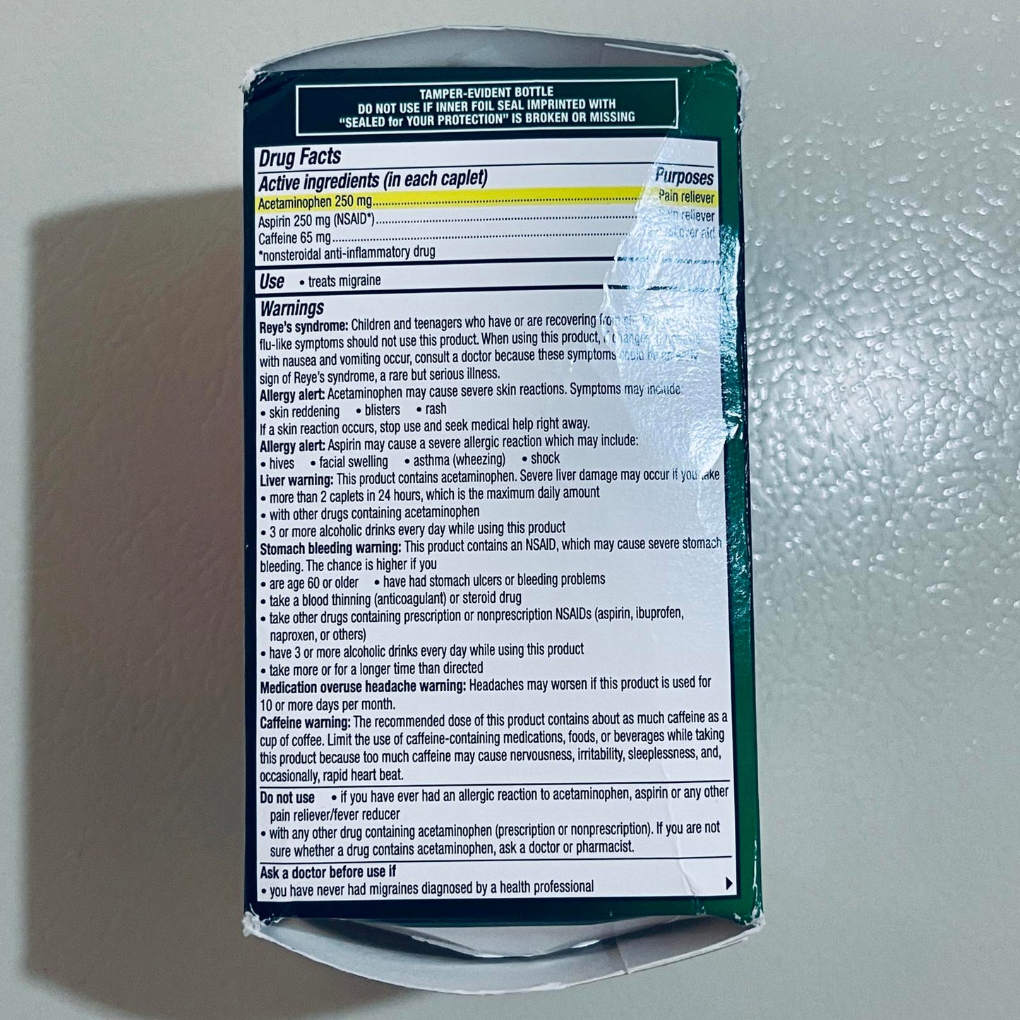 Excedrin Migraine Relief Pain Reliever Aid 200 Caplets EXP 6/2028
