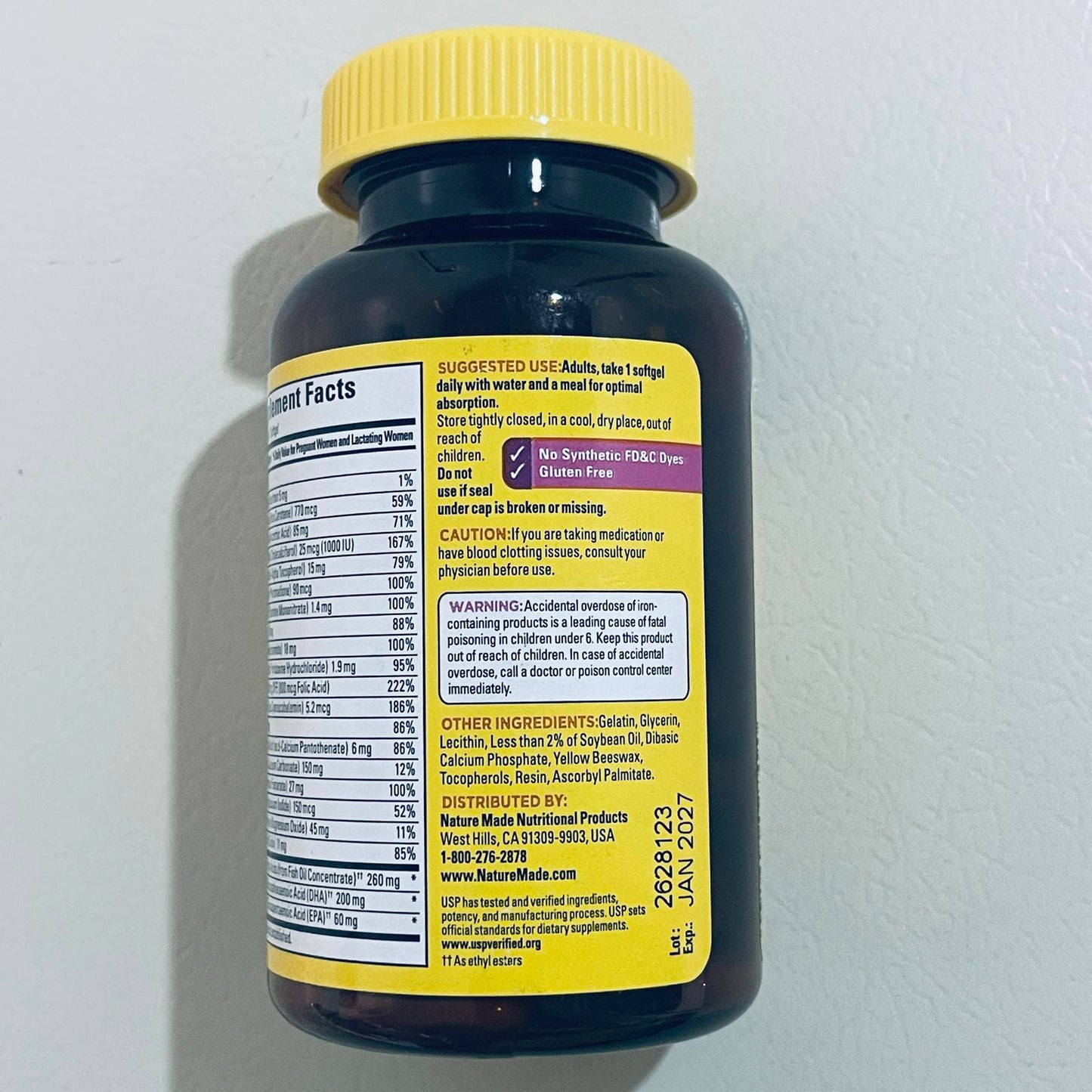 Nature Made Prenatal Folic Acid + DHA Dietary Supplement 90 Softgels EXP 1/2027