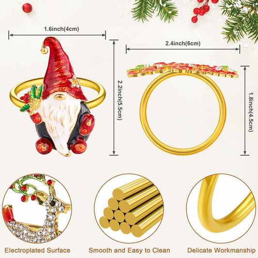 12 pack Gold Christmas Napkin Rings with Bling Various Christmas Napkin Holders