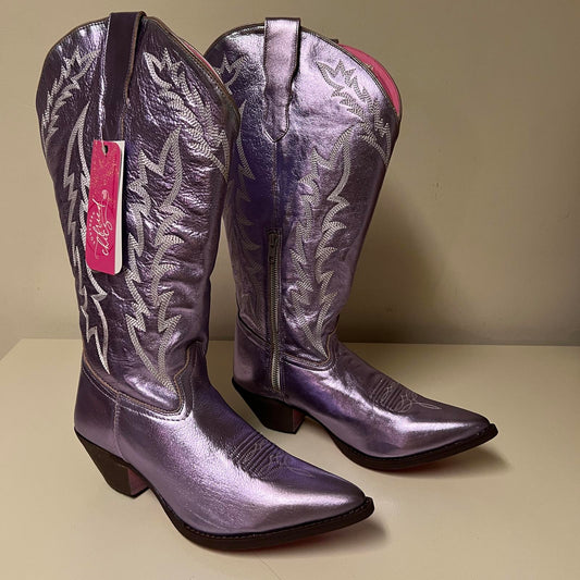 Metallic Purple Cowboy Boots with Embroidered Design