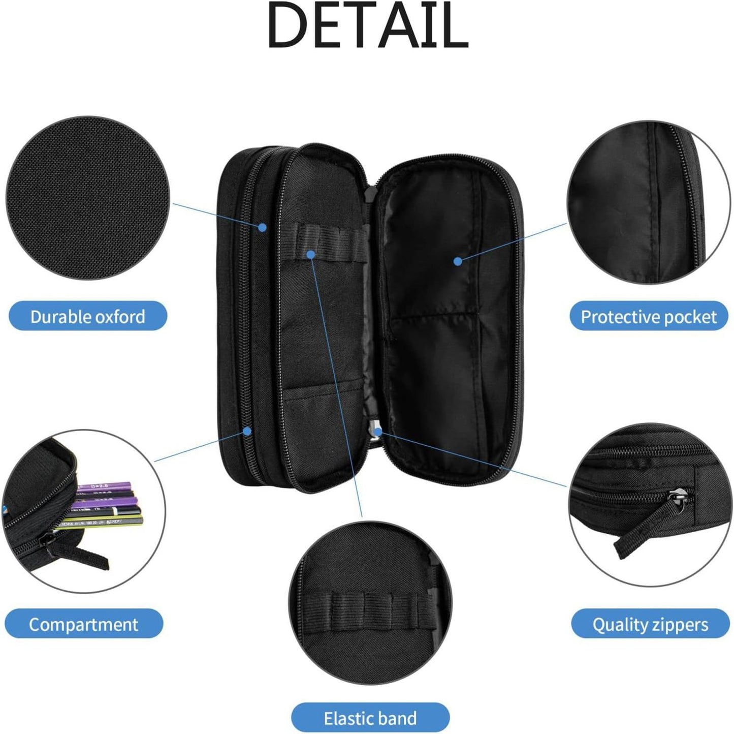 Black Camouflage American Flag Pencil Case Organizer with Multiple Compartments