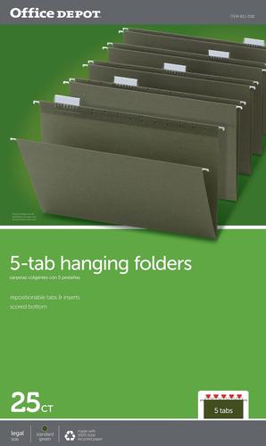 25-pack Office Depot® Hanging File Folders, Legal, Adjustable Tabs 14.75x9.25"