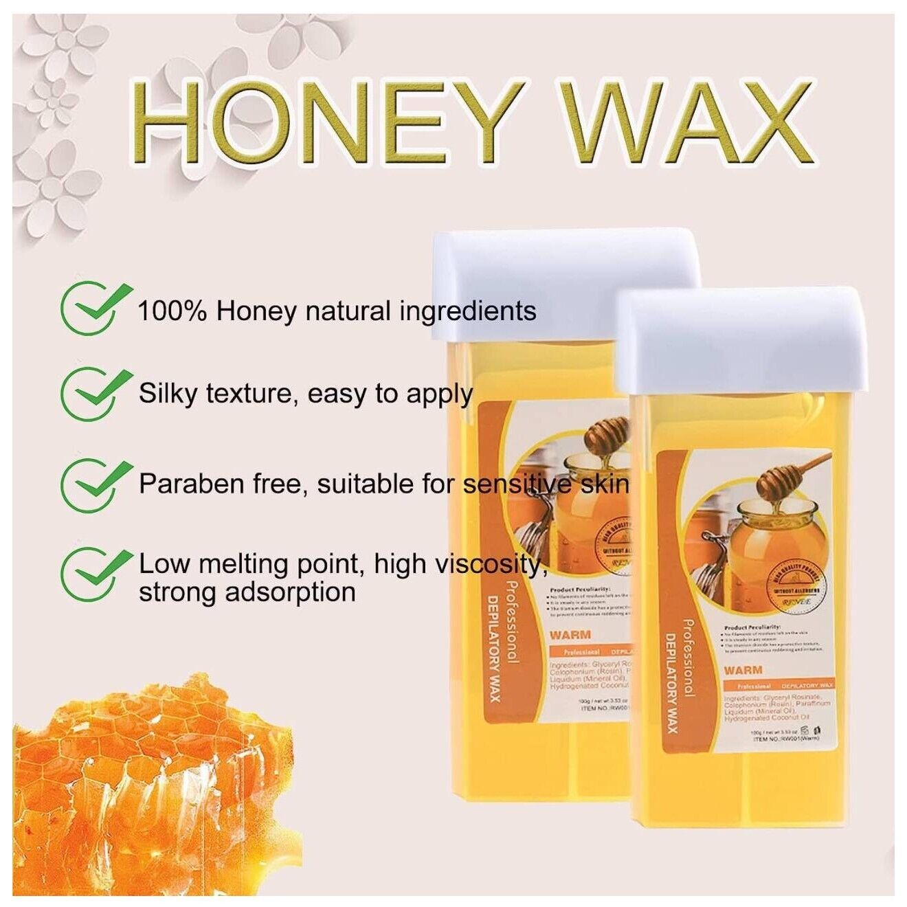 Josbes Roll On Honey Wax Kit Legs Arms Armpits Warm Depilatory Paraben Free New