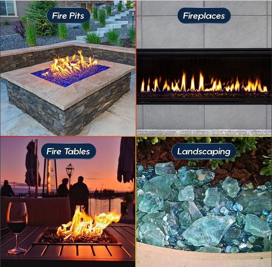 Hiland RGLASS-BB Pit Fire Glass in Bahama Blend Extreme Temperature 10 Pounds.