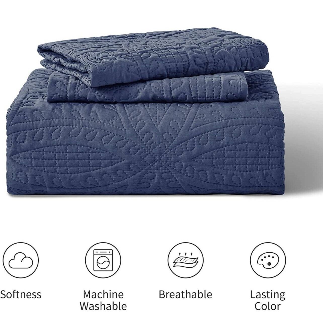 Loves Cabin King Coverlet Set Quilt & 2 Pillow Shams Country Farm Core Blue New