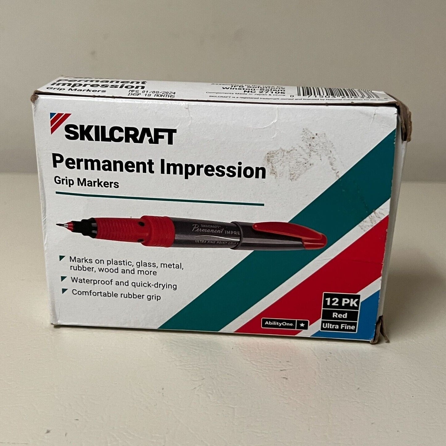 Skilcraft NSN5203889  Permanent Marker - Ultra Fine Tip, Red - Pack of 12