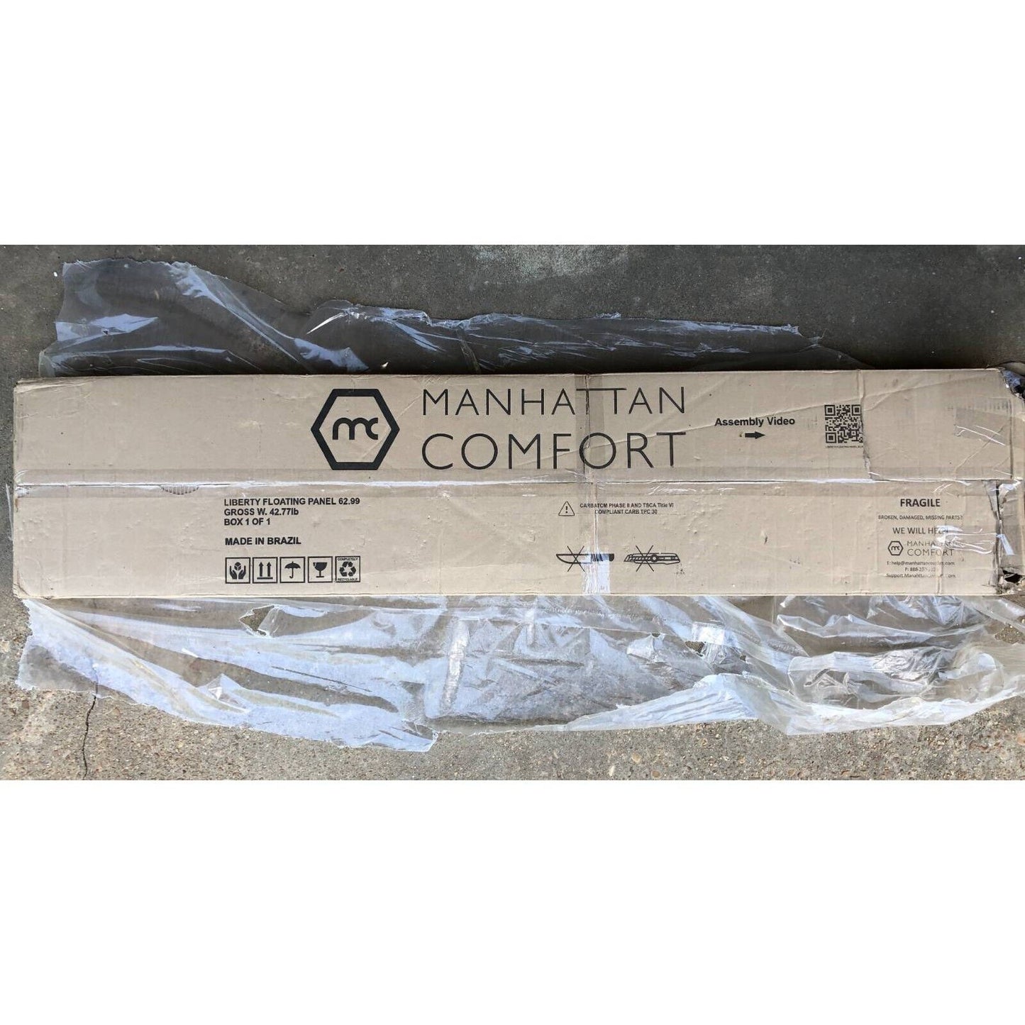 DAMAGED - Manhattan Comfort Floating Panel TV Stand 220BMC1 Off White Wall Unit 62.99"