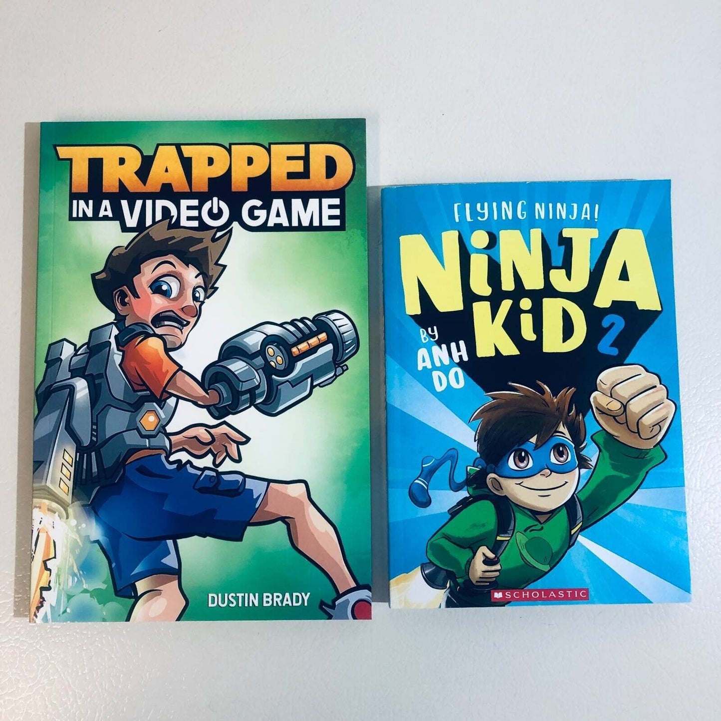 Set of 2 Kids Paperback Books Trapped In A Video and Ninja Kid Fantasy New