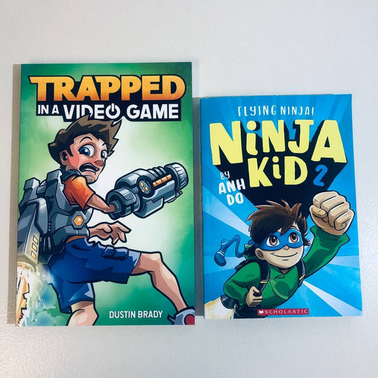 Set of 2 Kids Paperback Books Trapped In A Video and Ninja Kid Fantasy New