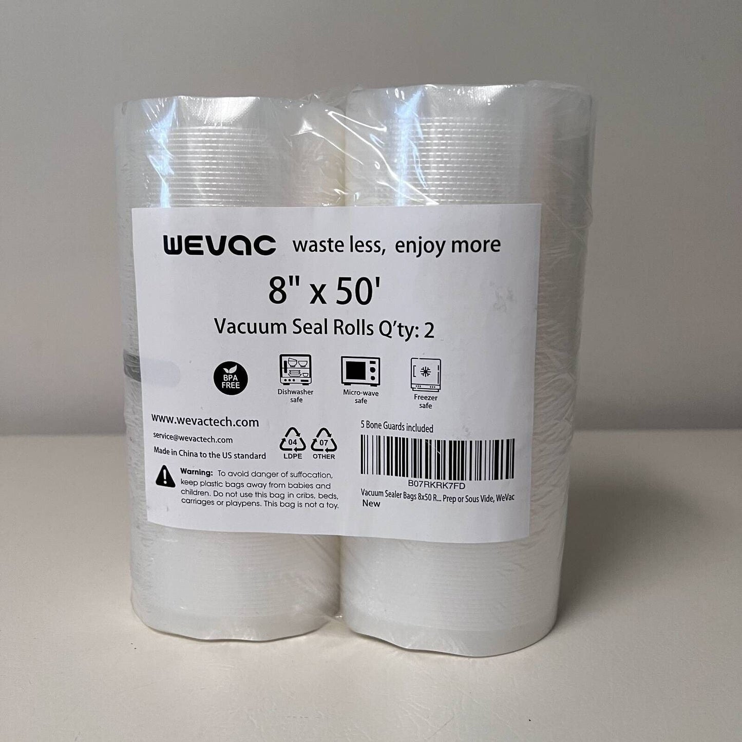 Wevac Vacuum Seal Rolls BPA Free 8" X 50' 5 Bone Guards Pack 2 Rolls New