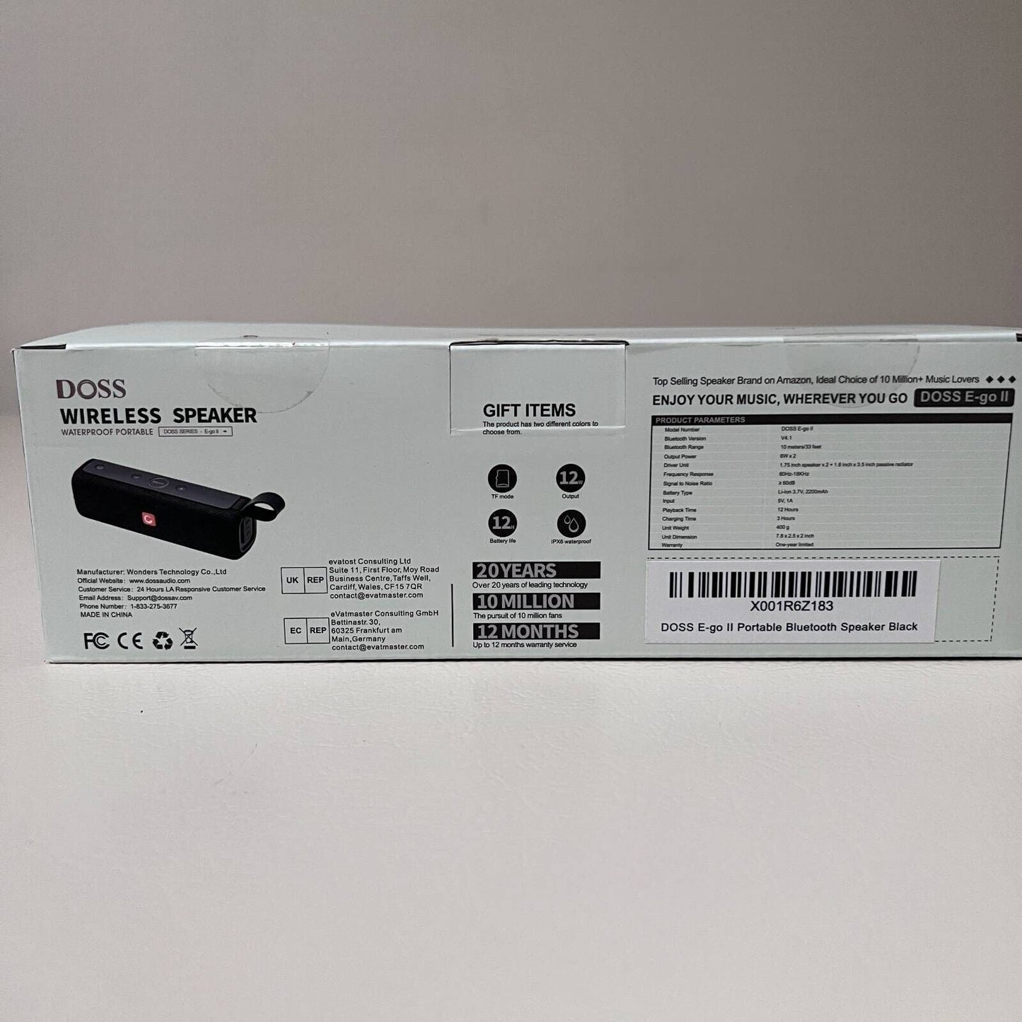 DOSS Portable Speaker System Waterproof Wireless E-Go II Bluetooth Black AUX New