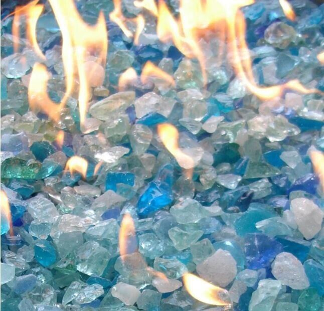 Hiland RGLASS-BB Pit Fire Glass in Bahama Blend Extreme Temperature 10 Pounds.