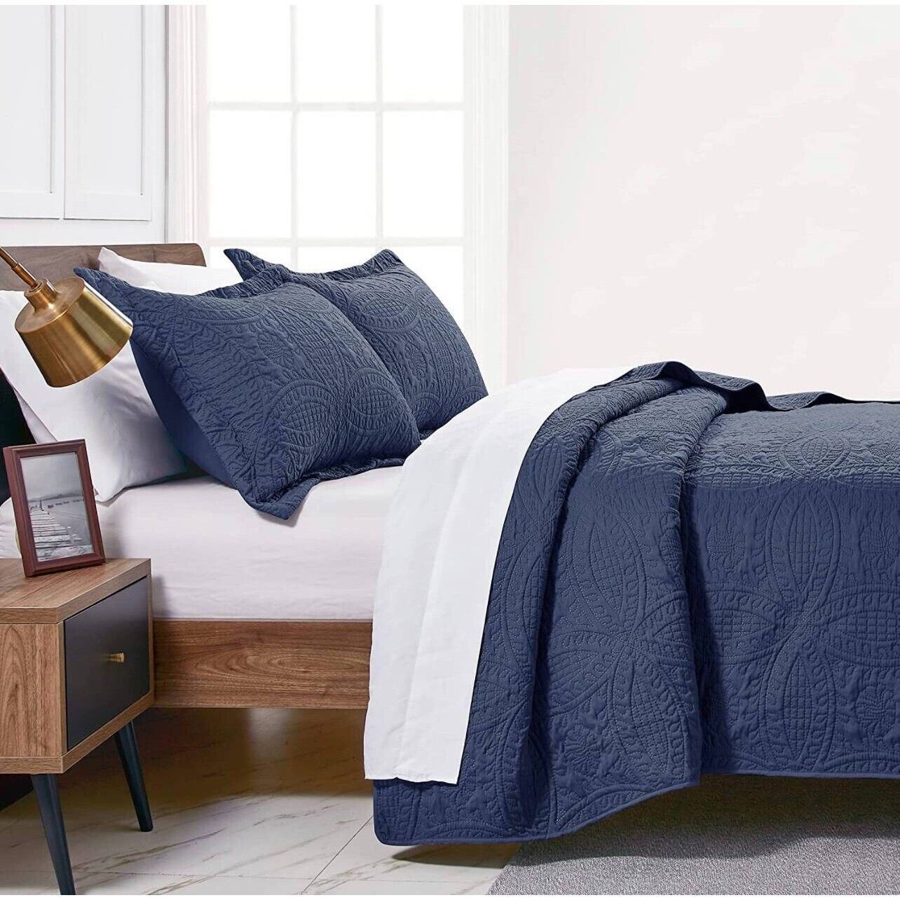 Loves Cabin King Coverlet Set Quilt & 2 Pillow Shams Country Farm Core Blue New