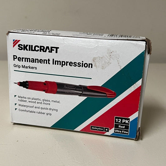 Skilcraft NSN5203889  Permanent Marker - Ultra Fine Tip, Red - Pack of 12