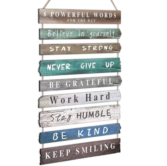 Inspirational Wall Hanging Art Wood String 24 x 12" Brown Green Blue Rustic New