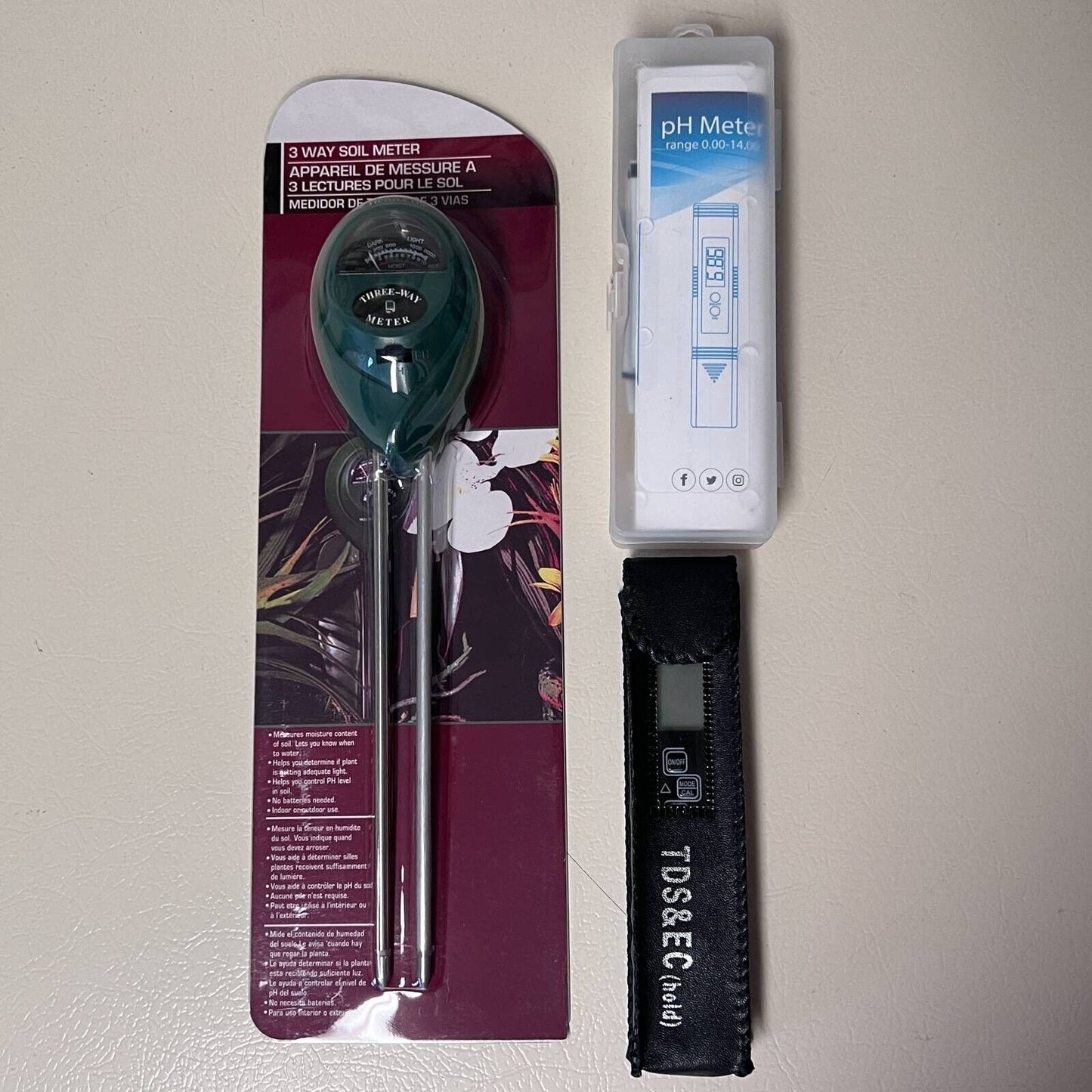 3 Way Soil Meter Lot Ph Levels Case Moisture Content Indoor Outdoor Plants New