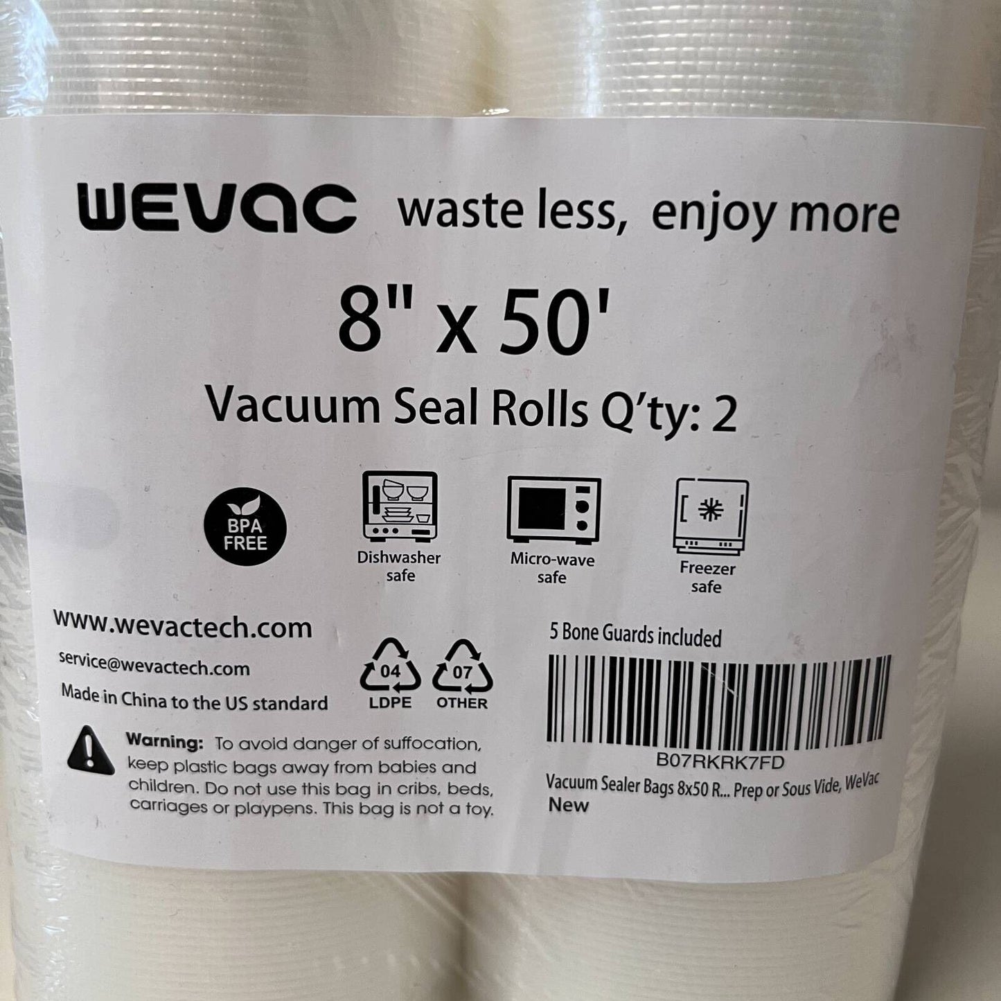 Wevac Vacuum Seal Rolls BPA Free 8" X 50' 5 Bone Guards Pack 2 Rolls New